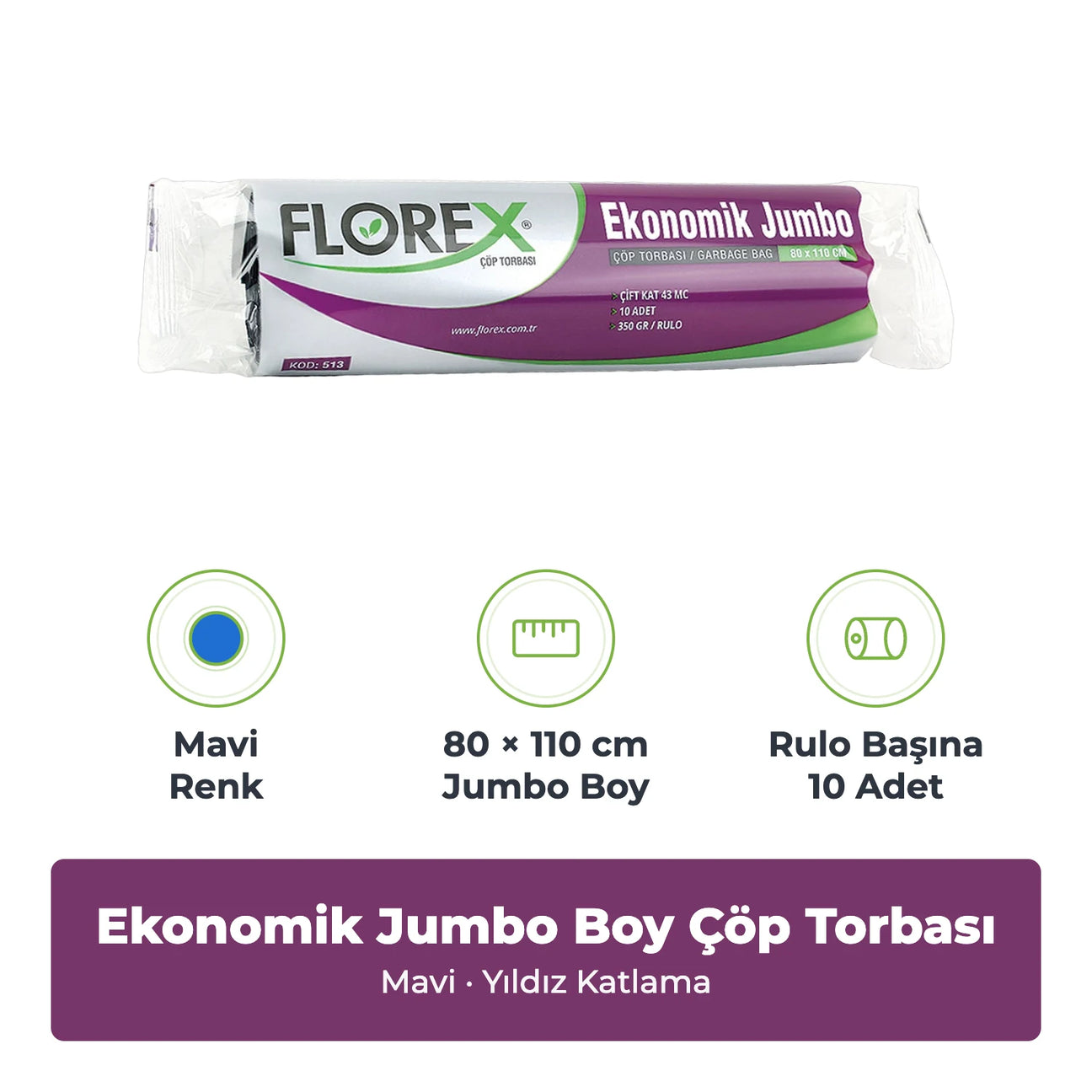 Florex Ekonomik Jumbo Boy Mavi Çöp Torbası