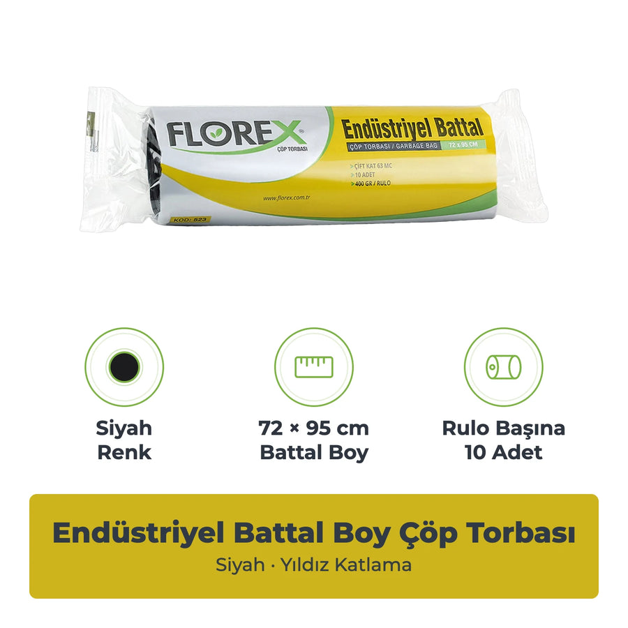 Florex Endüstriyel Battal Boy Siyah Çöp Torbası