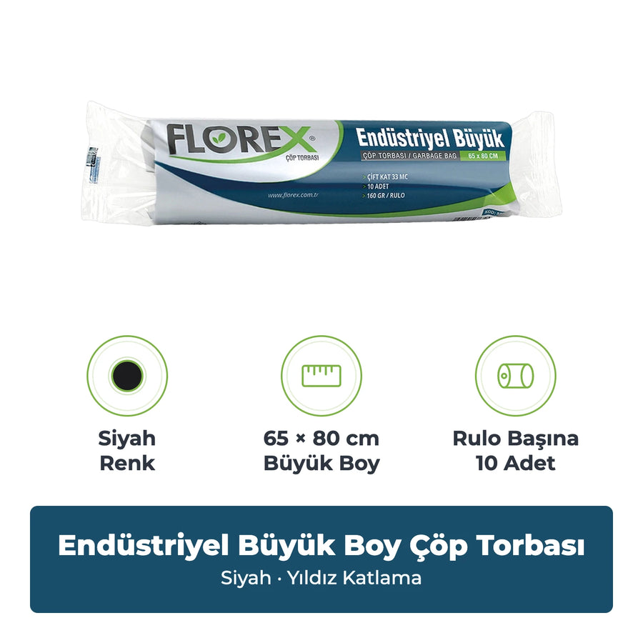 Florex Endüstriyel Büyük Boy Siyah Çöp Torbası