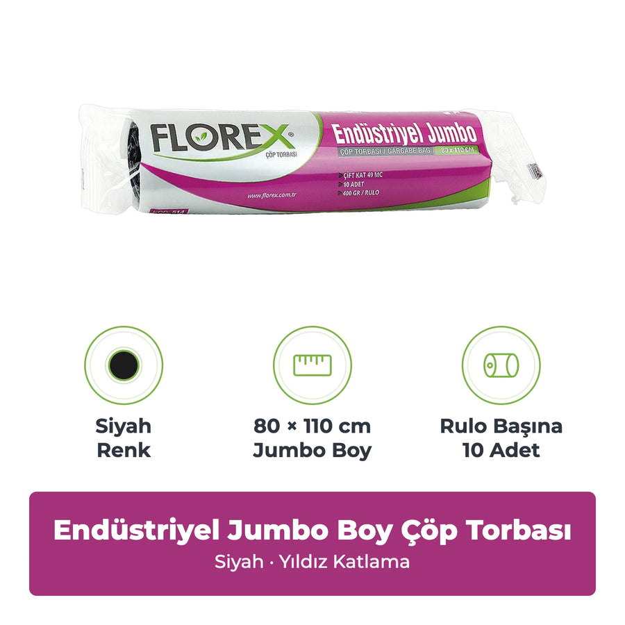 Florex Endüstriyel Jumbo Boy Siyah Çöp Torbası