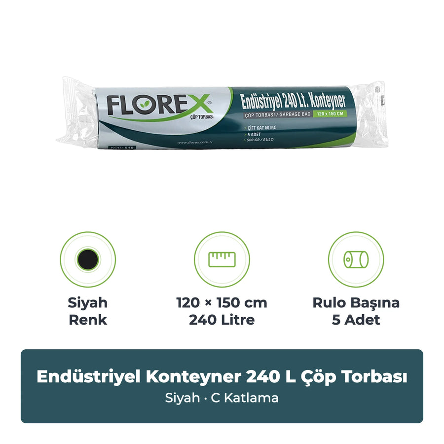 Florex Endüstriyel 240 Litre Konteyner Siyah Çöp Torbası