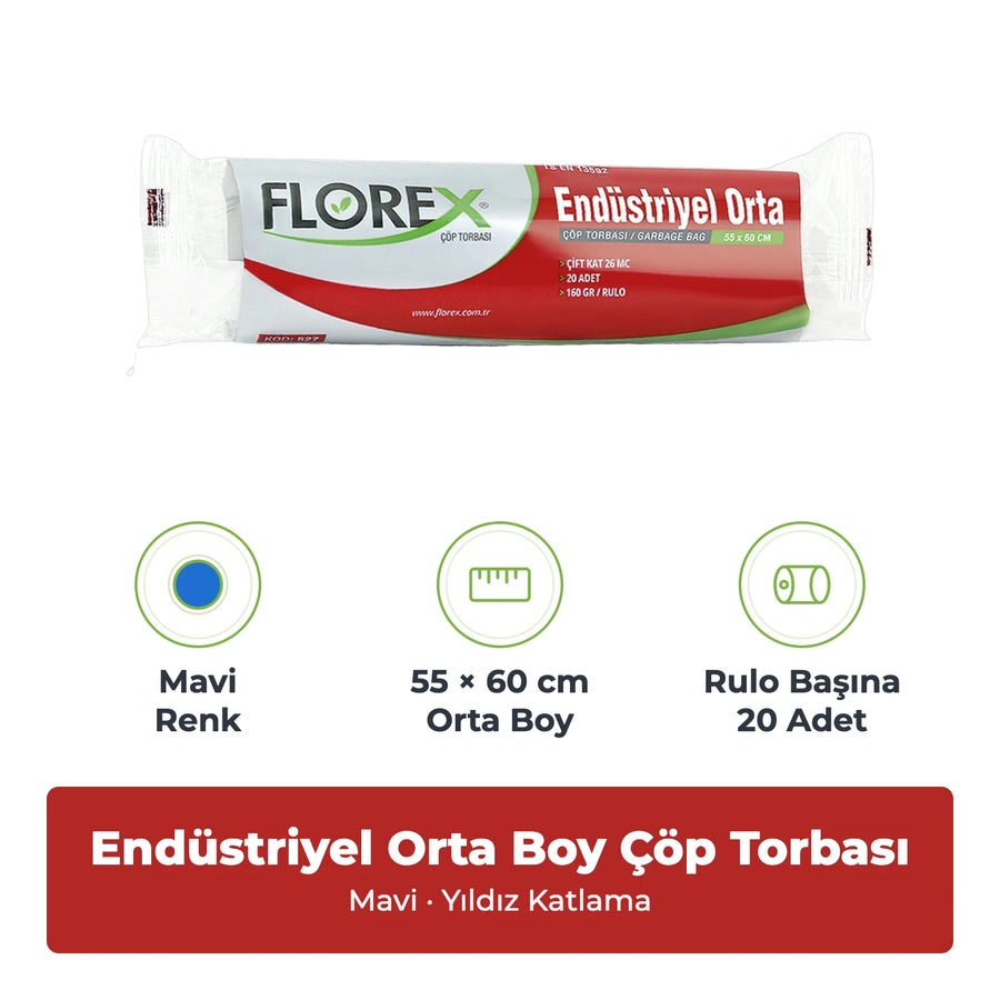 Florex Endüstriyel Orta Boy Mavi Çöp Torbası