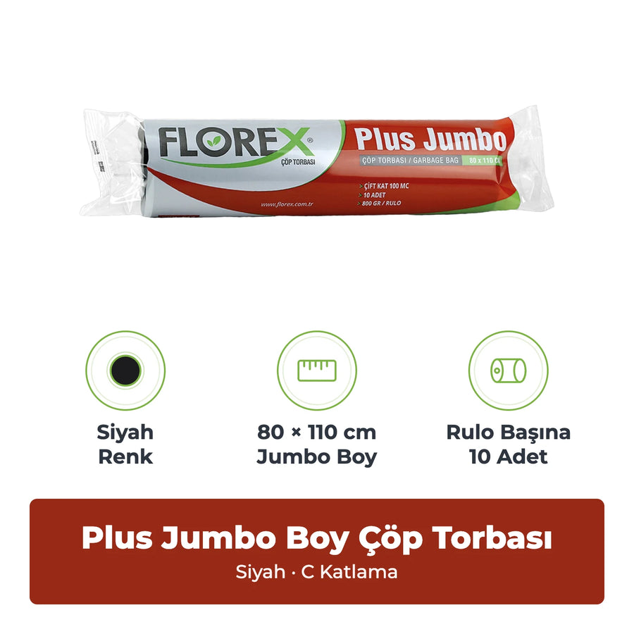 Florex Plus Jumbo Boy Siyah Çöp Torbası