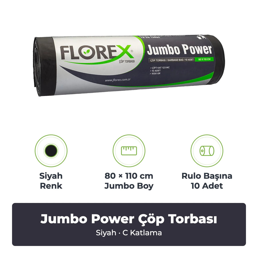 Florex Jumbo Power Siyah Çöp Torbası