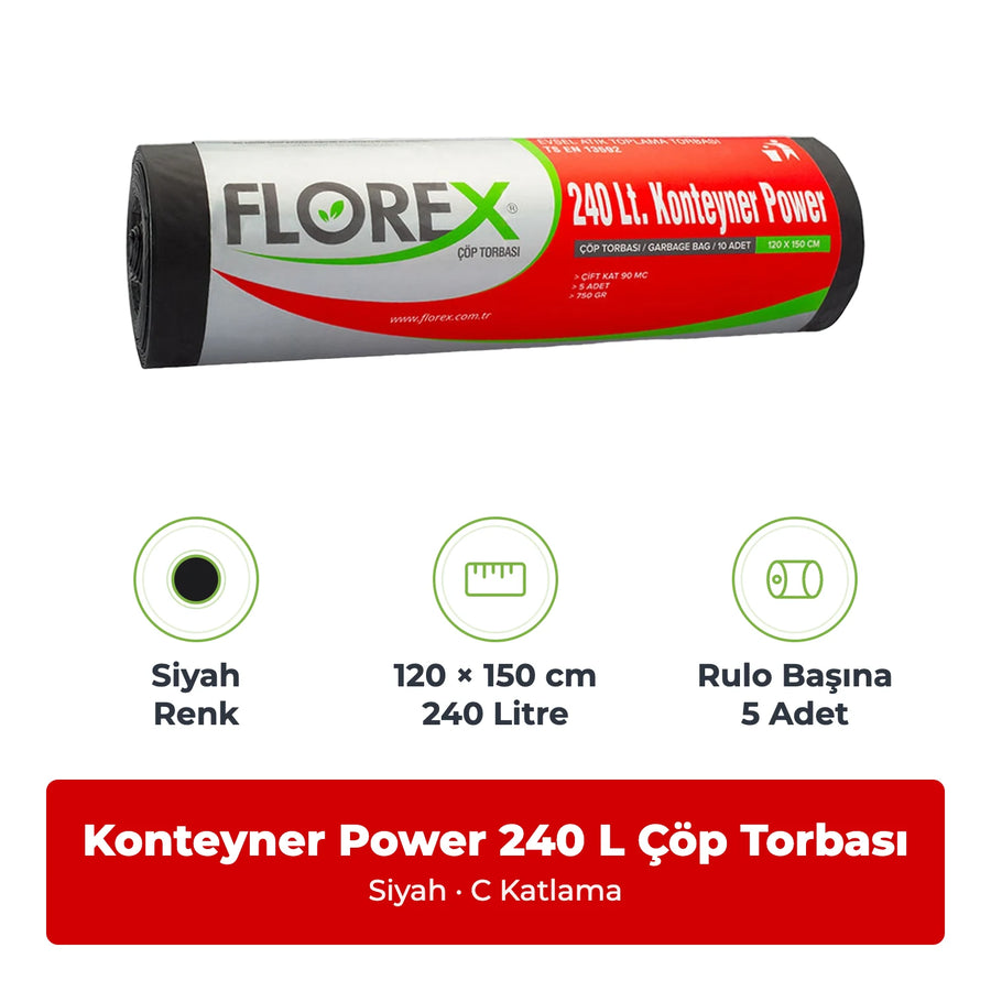 Florex Konteyner Power 240 Litre Siyah Çöp Torbası