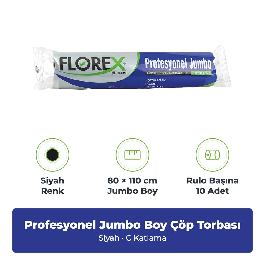Florex Pro Jumbo Boy Siyah Çöp Torbası