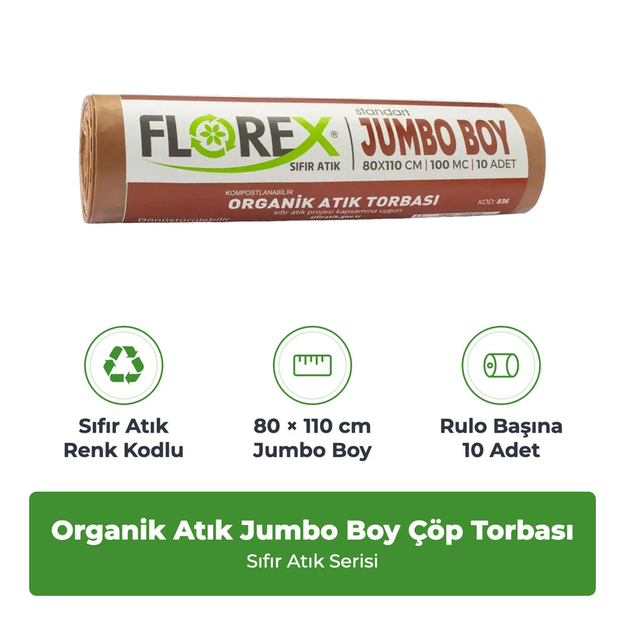 Florex Organik Atık Baskılı Standart Jumbo Boy Kahverengi Çöp Torbası