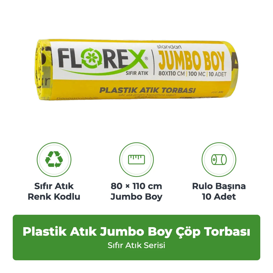 Florex Plastik Atık Baskılı Standart Jumbo Boy Sarı Çöp Torbası