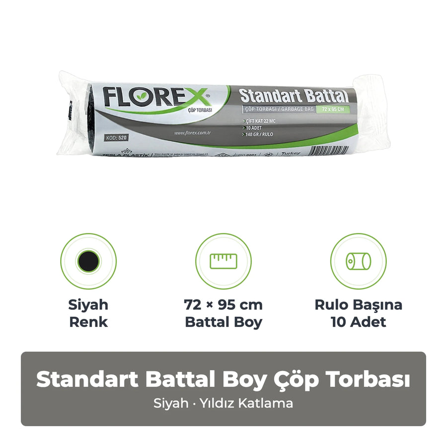 Florex Standart Battal Boy Siyah Çöp Torbası
