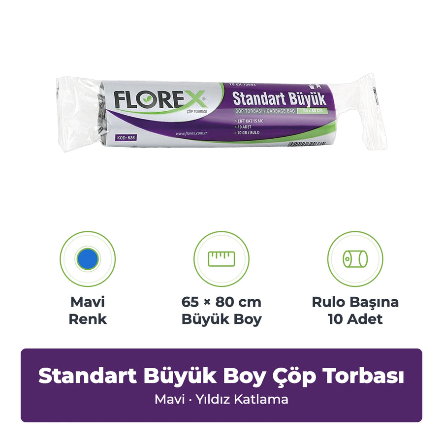 Florex Standart Büyük Boy Mavi Çöp Torbası