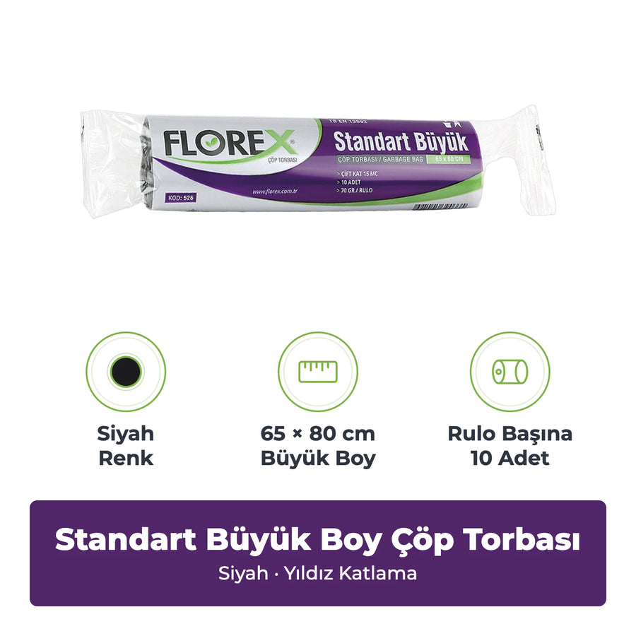 Florex Standart Büyük Boy Siyah Çöp Torbası