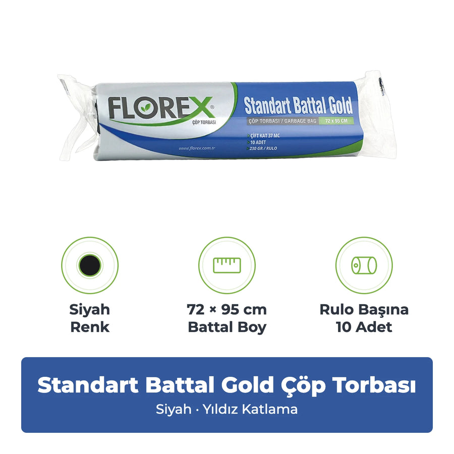 Florex Standart Battal Gold Siyah Çöp Torbası