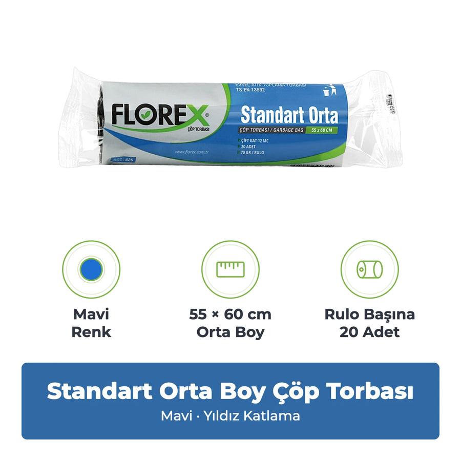 Florex Standart Orta Boy Mavi Çöp Torbası