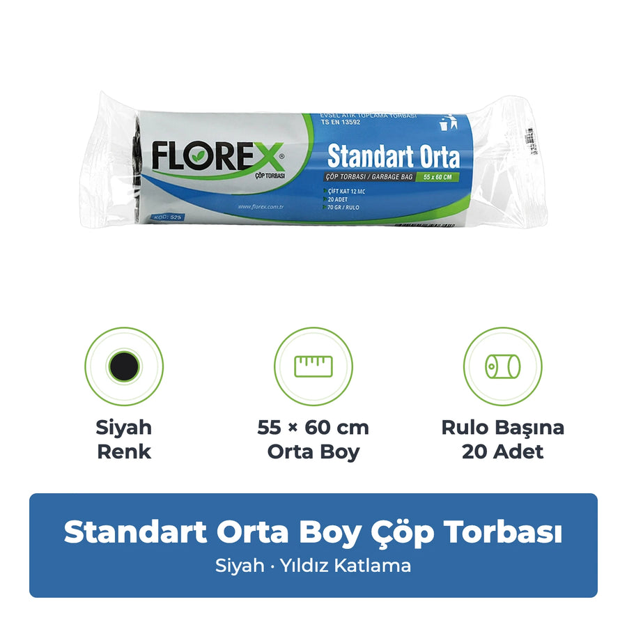Florex Standart Orta Boy Siyah Çöp Torbası