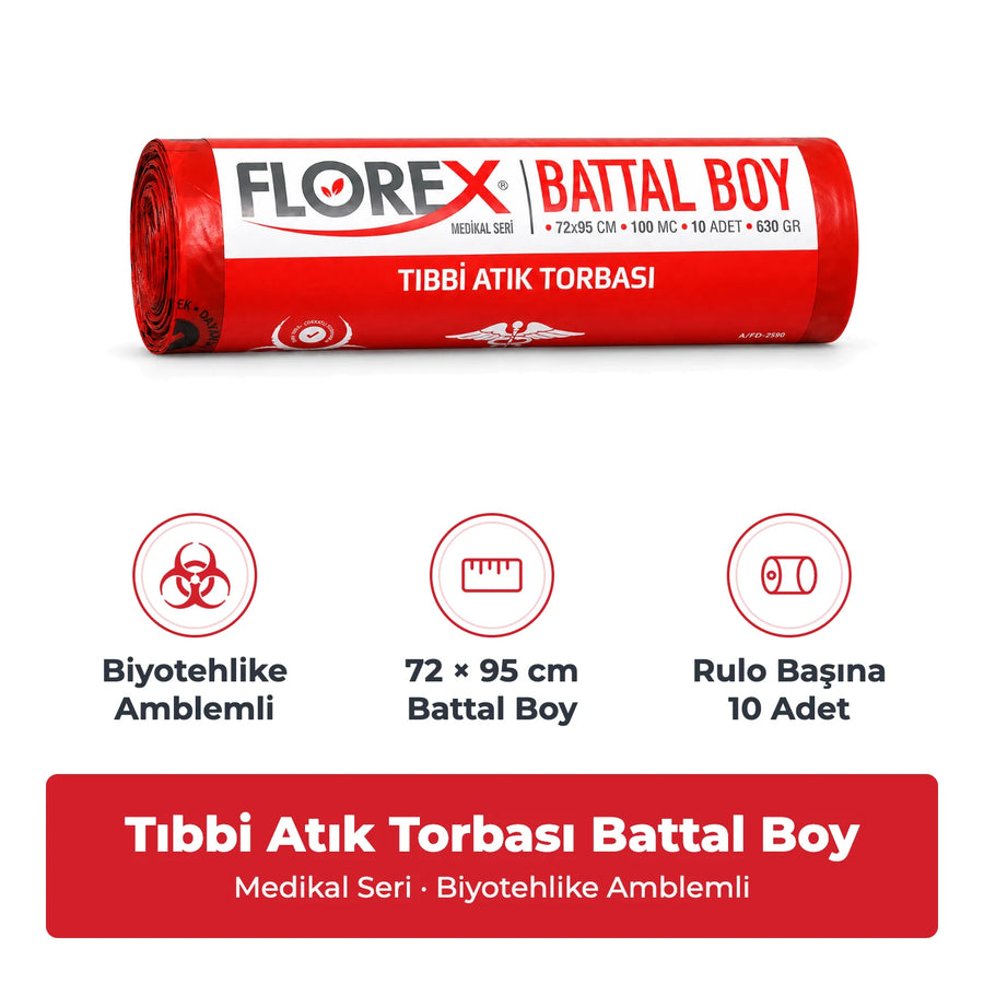 Florex Tıbbi Atık Baskılı Battal Boy Çöp Torbası