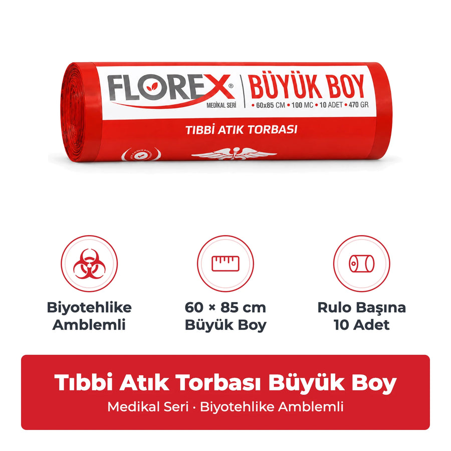 Florex Tıbbi Atık Baskılı Büyük Boy Çöp Torbası
