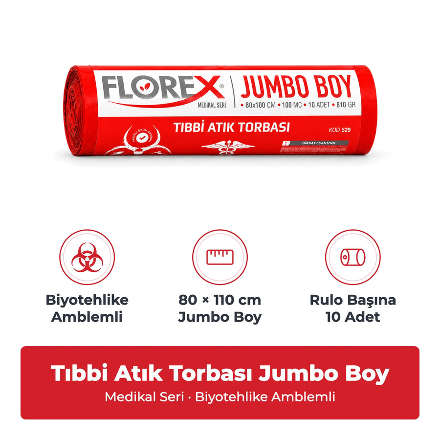 Florex Tıbbi Atık Baskılı Jumbo Boy Çöp Torbası