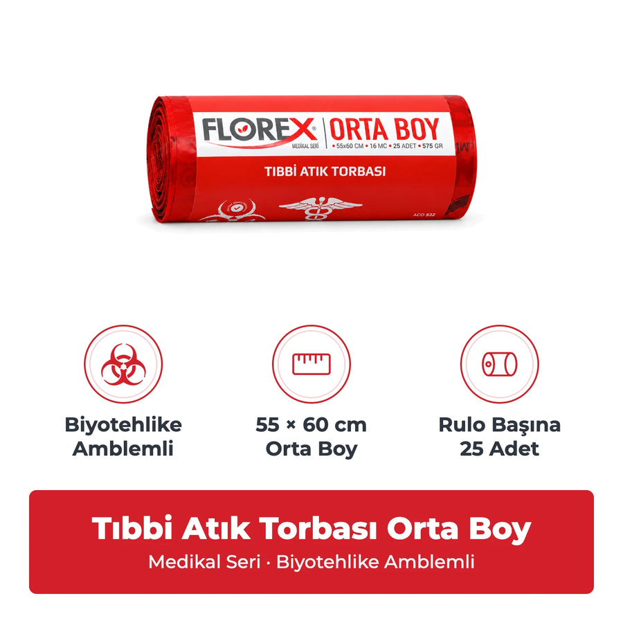 Florex Tıbbi Atık Baskılı Orta Boy Çöp Torbası